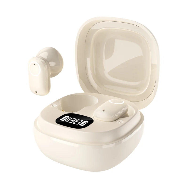 Brand new wireless earbuds, featuring 5.4mm wireless stereo sound with deep bass, a noise-canceling microphone, LED display
