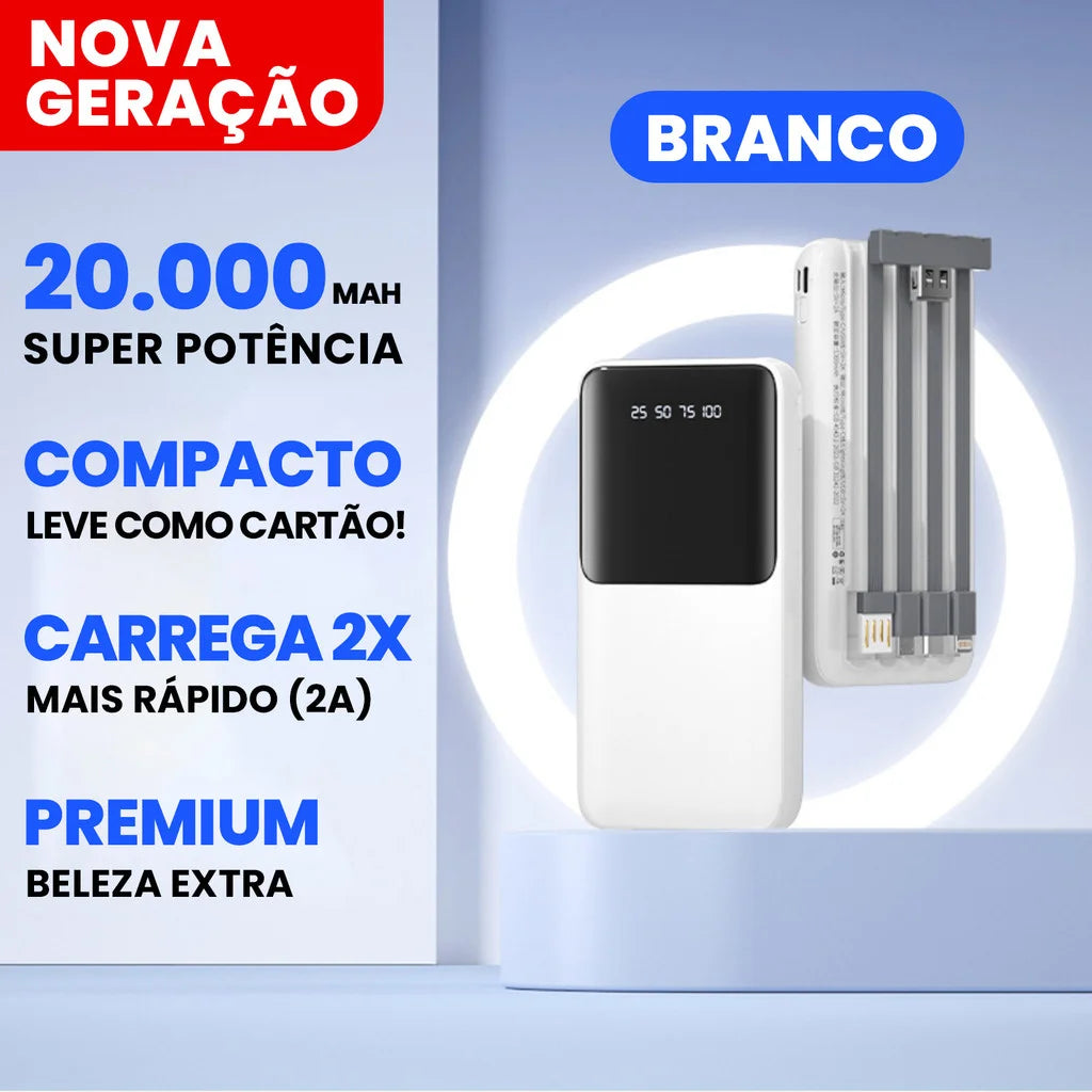 Power Bank 20000mAh Carregamento Ultra-Rápido Portátil 4 Portas USB