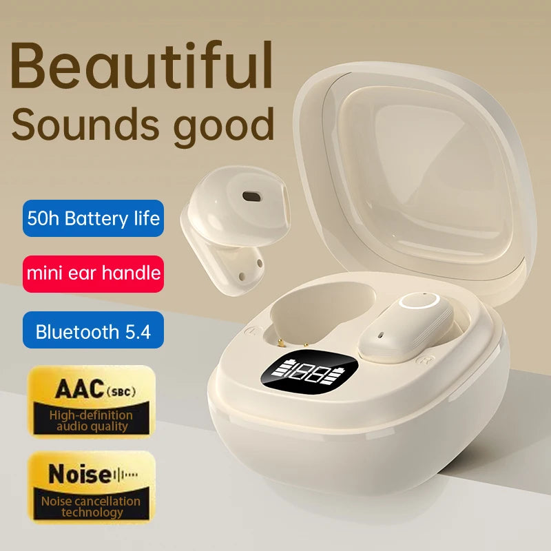 Brand new wireless earbuds, featuring 5.4mm wireless stereo sound with deep bass, a noise-canceling microphone, LED display