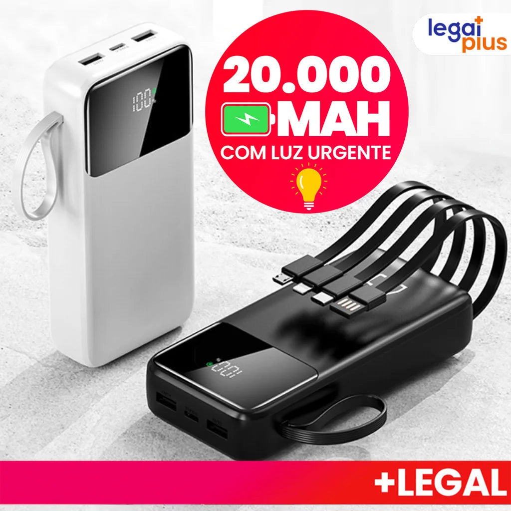 Power Bank 20000mAh Carregamento Ultra-Rápido Portátil 4 Portas USB