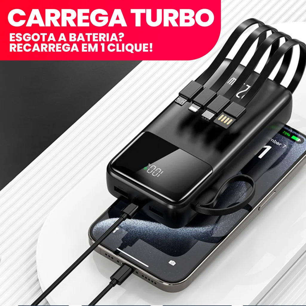 Power Bank 20000mAh Carregamento Ultra-Rápido Portátil 4 Portas USB