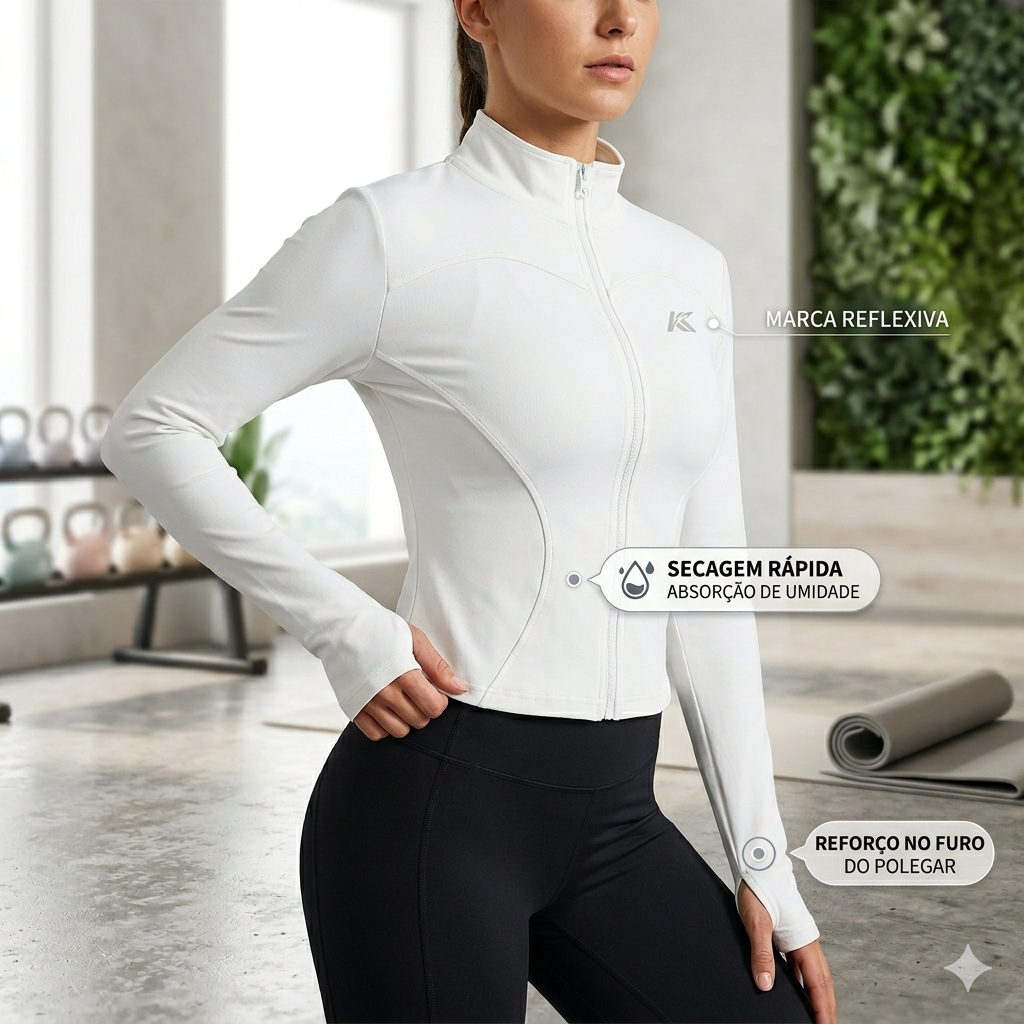 Jaqueta Esportiva Feminina com Zíper — Manga Longa para Academia,...