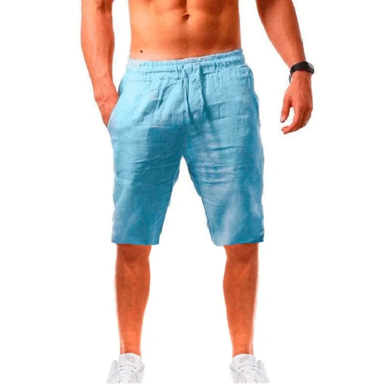 Novos Shorts Masculinos de Algodão e Linho Calças Masculinas de Verão Respiráveis ​​Cor Sólida Calças de Linho Fitness Streetwear P-3G