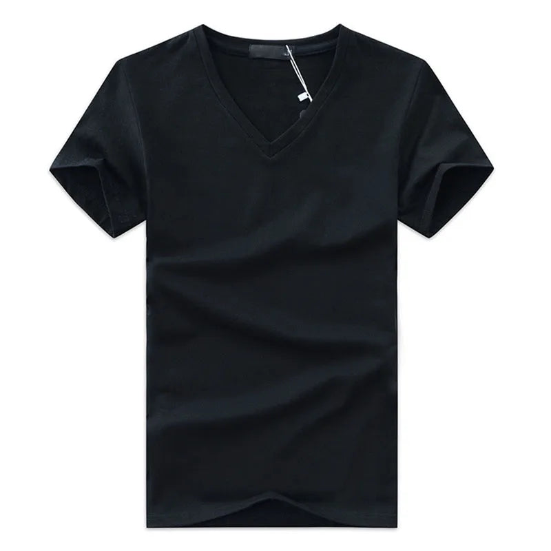 5 Peças/Lote Camisetas Masculinas de Moda de Alta Qualidade Gola V Manga Curta Camiseta Casual Lisa Masculina de Algodão Tops Roupa de Verão
