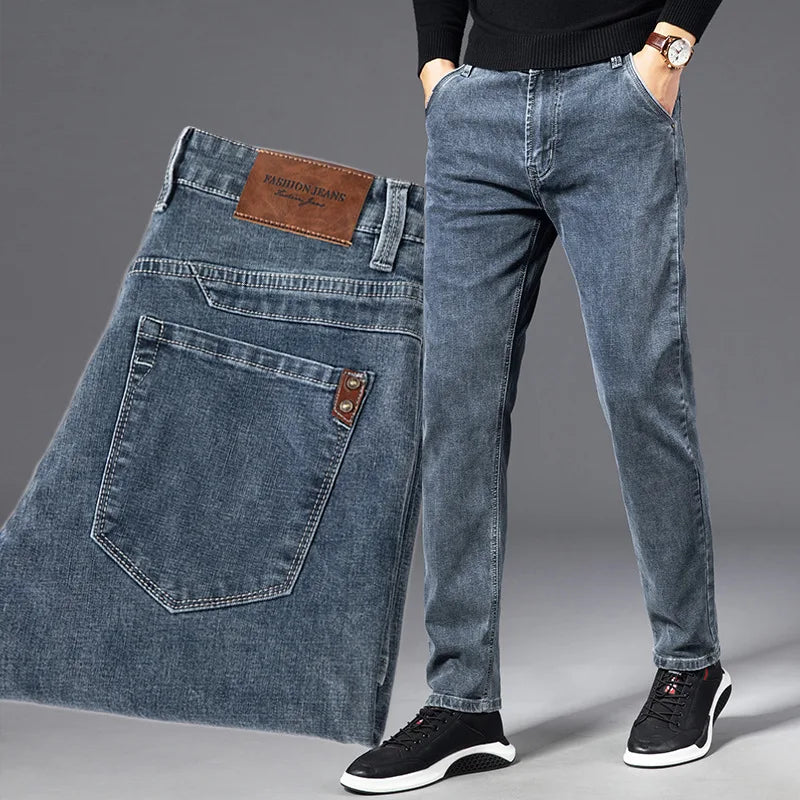 ICPANS Outono Verão Jeans Masculino Reto Elástico Regular Jeans para Homens Calça Masculina Clássica Preta Vintage Tamanhos Grandes 29-38 40