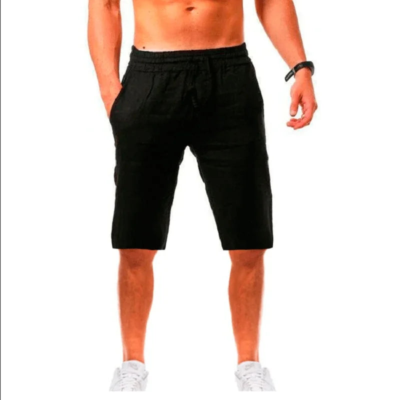 Novos Shorts Masculinos de Algodão e Linho Calças Masculinas de Verão Respiráveis ​​Cor Sólida Calças de Linho Fitness Streetwear P-3G