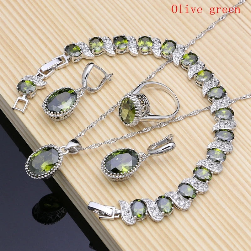 Conjuntos de joias de noiva prata 925 zircônia champanhe para mulheres brincos/pingente/colar/anéis/pulseira