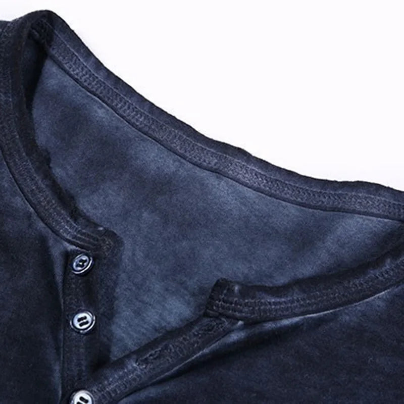 Camiseta Masculina Gola V Manga Longa Estilosa Botões Camiseta Outono 2026 Casual Henley Lisa Roupa Masculina 5XL