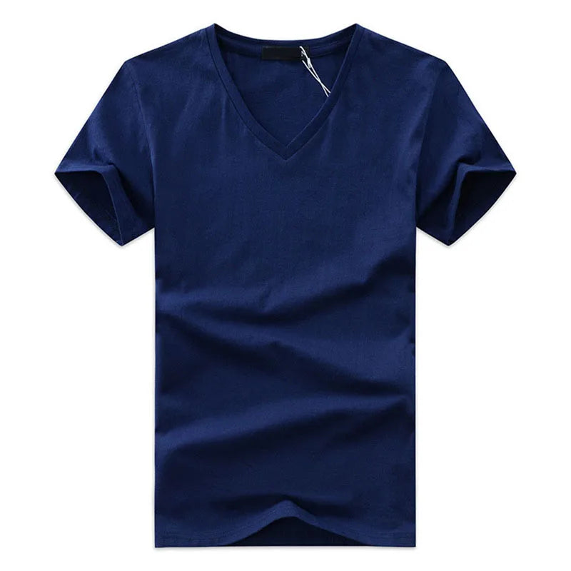 5 Peças/Lote Camisetas Masculinas de Moda de Alta Qualidade Gola V Manga Curta Camiseta Casual Lisa Masculina de Algodão Tops Roupa de Verão