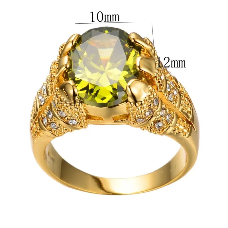 Anel De Dedo Masculino De Peridoto Oval Moda Nova Anel De Pedra De Zircônia De Cristal Grande De Luxo Anéis De Noivado De Promessa De Ouro Amarelo 14K Para Homens