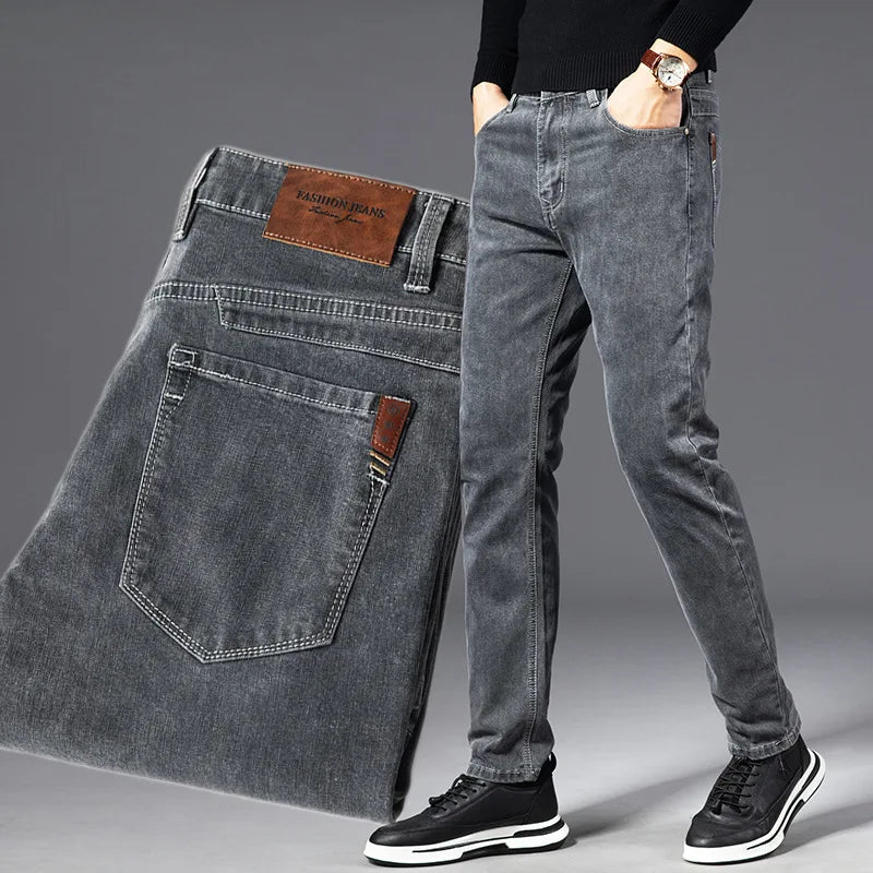 ICPANS Outono Verão Jeans Masculino Reto Elástico Regular Jeans para Homens Calça Masculina Clássica Preta Vintage Tamanhos Grandes 29-38 40