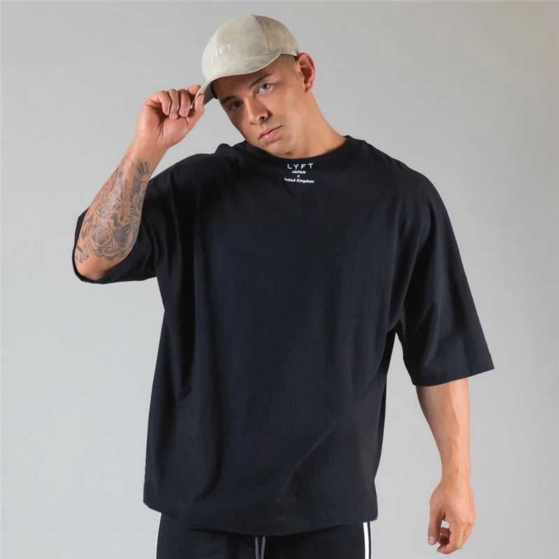 Camisa Esportiva Masculina de Algodão para Academia Japão e Reino Unido Camiseta de Corrida Masculina Manga Curta Camisetas de Treino para Homens Fitness Solta Tamanho Grande M-Xxxl