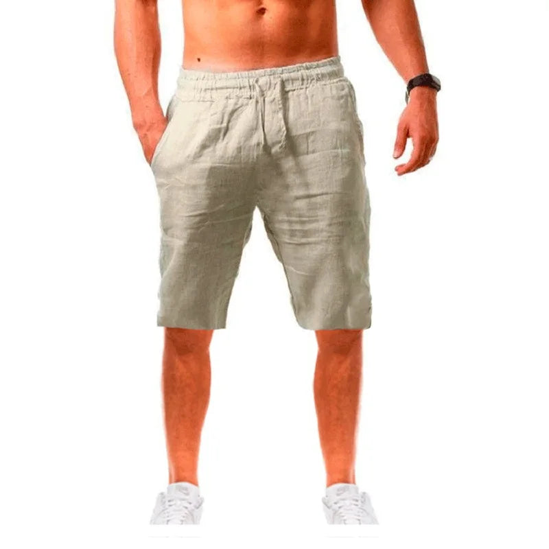 Novos Shorts Masculinos de Algodão e Linho Calças Masculinas de Verão Respiráveis ​​Cor Sólida Calças de Linho Fitness Streetwear P-3G
