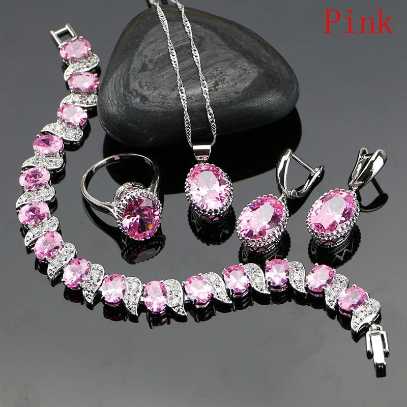 Conjuntos de joias de noiva prata 925 zircônia champanhe para mulheres brincos/pingente/colar/anéis/pulseira