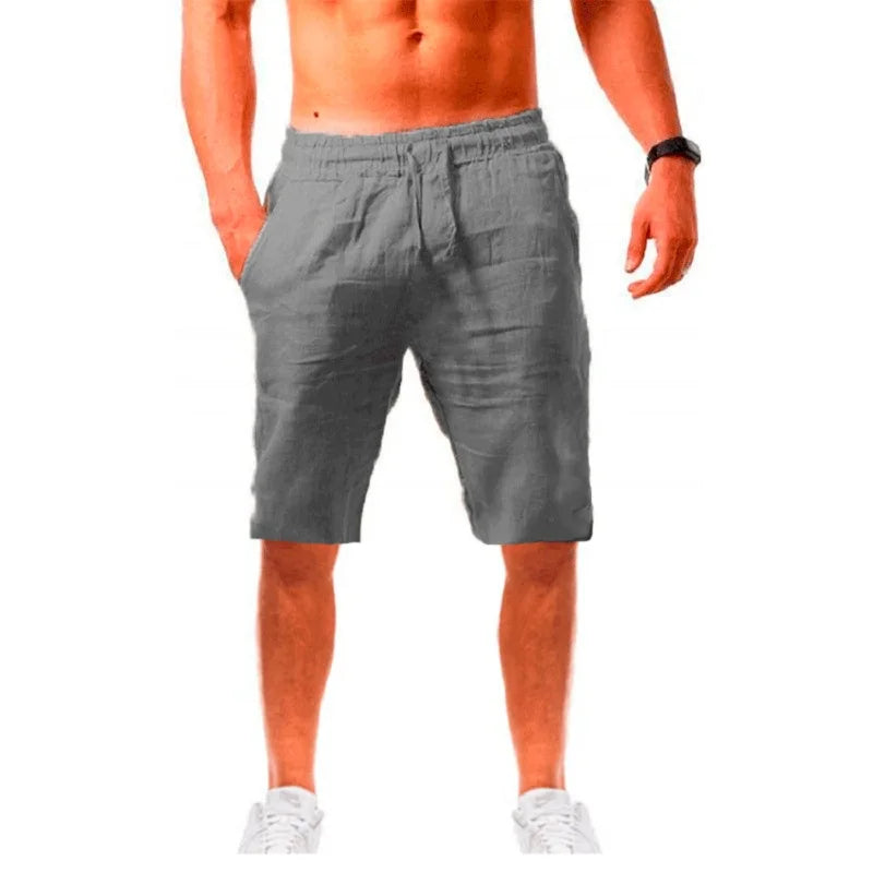 Novos Shorts Masculinos de Algodão e Linho Calças Masculinas de Verão Respiráveis ​​Cor Sólida Calças de Linho Fitness Streetwear P-3G