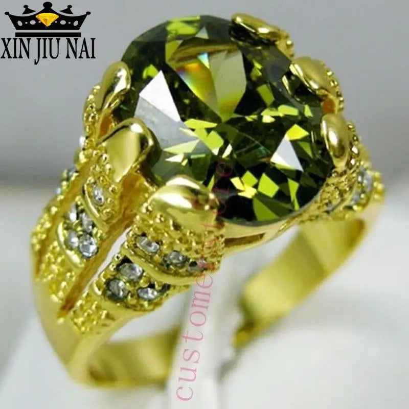 Anel De Dedo Masculino De Peridoto Oval Moda Nova Anel De Pedra De Zircônia De Cristal Grande De Luxo Anéis De Noivado De Promessa De Ouro Amarelo 14K Para Homens