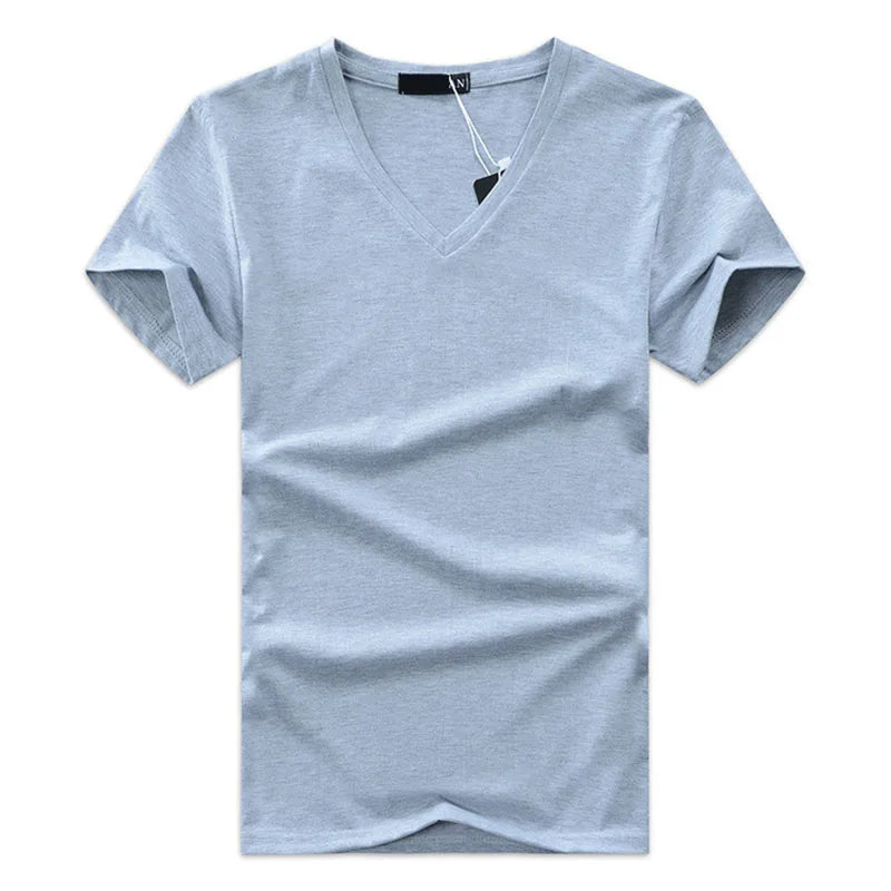 5 Peças/Lote Camisetas Masculinas de Moda de Alta Qualidade Gola V Manga Curta Camiseta Casual Lisa Masculina de Algodão Tops Roupa de Verão