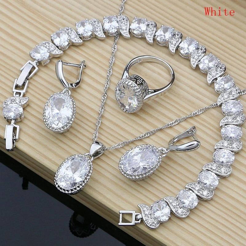 Conjuntos de joias de noiva prata 925 zircônia champanhe para mulheres brincos/pingente/colar/anéis/pulseira