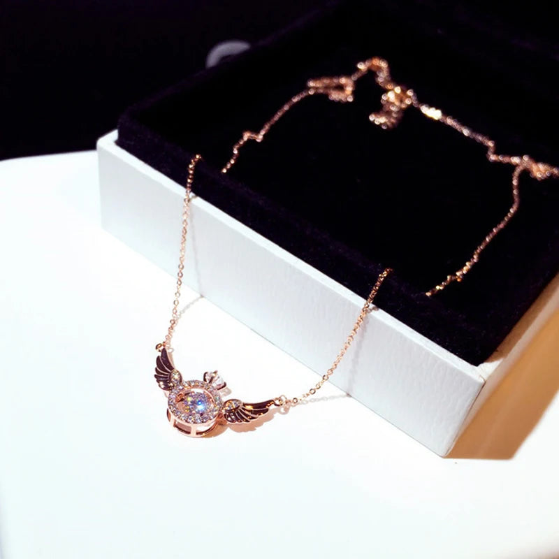 2022 Hot Fashion Super Shine Zircon Angle Wing Necklace for Women Luxury Rhinestone Stylish Choker Kolye Feminia Bijoux Gift