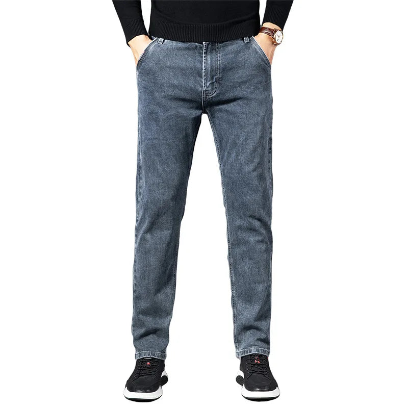 ICPANS Outono Verão Jeans Masculino Reto Elástico Regular Jeans para Homens Calça Masculina Clássica Preta Vintage Tamanhos Grandes 29-38 40