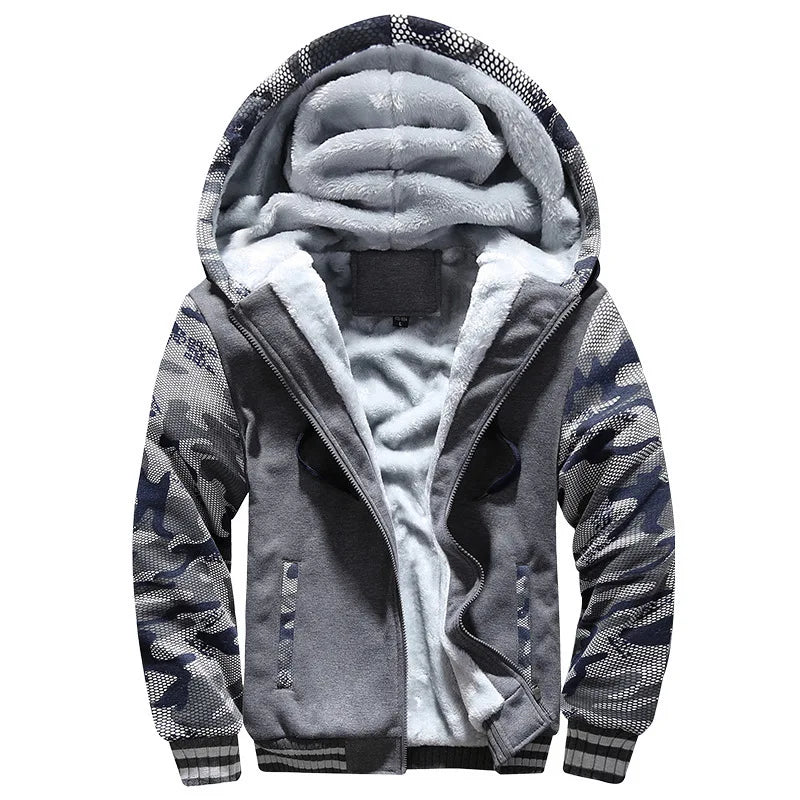 Jaqueta Masculina Camuflada Grossa Inverno para Homens Fleece Manga Longa Casaco Masculino Casual Moletons Streetwear Casacos Masculinos
