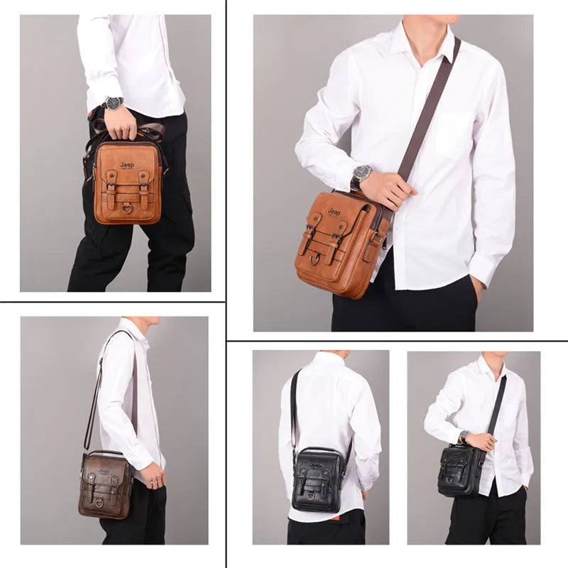 Bolsa Tiracolo Transversal Masculina de Couro JEEP BULUO
