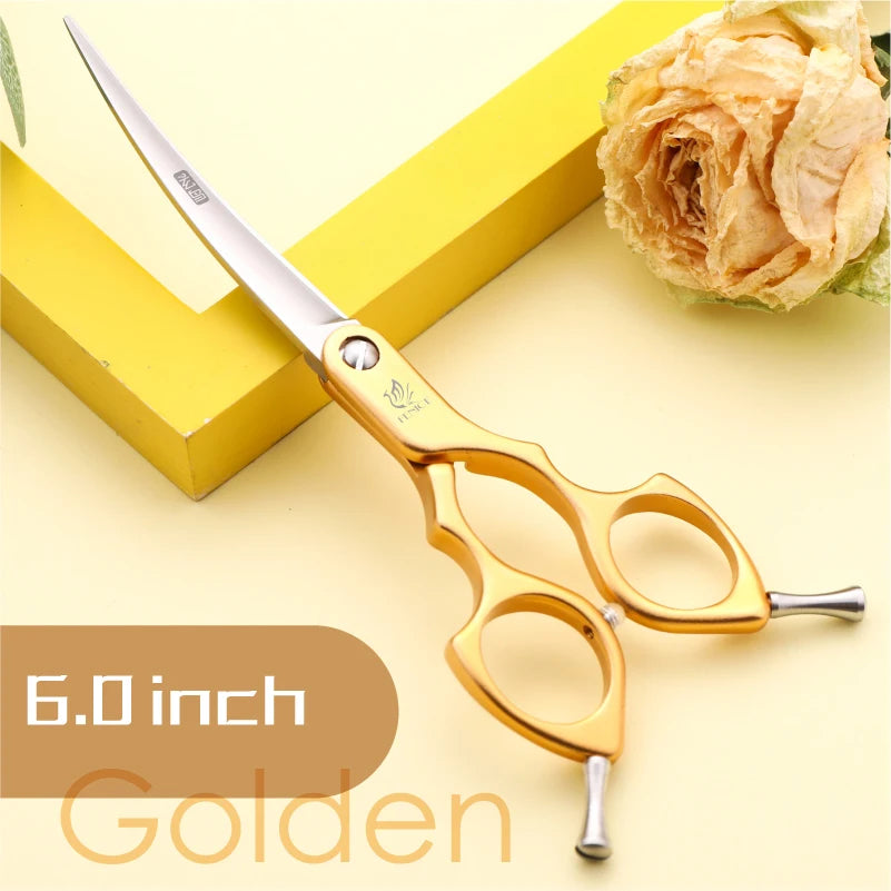 Fenice 6.0/6.5/7 Polegadas Tesoura Curva Profissional para Tosa de Cães Japão Aço 440C com Cabo de Liga de Alta Qualidade tosa de animais de estimação