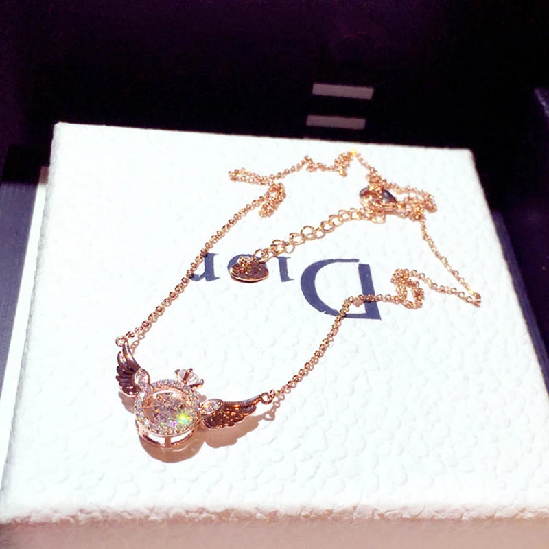 2022 Colar Feminino Asas de Anjo de Zircônia Super Brilhante, Luxuoso, com Strass, Gargantilha Estilosa, Kolye Feminia Bijoux de Presente