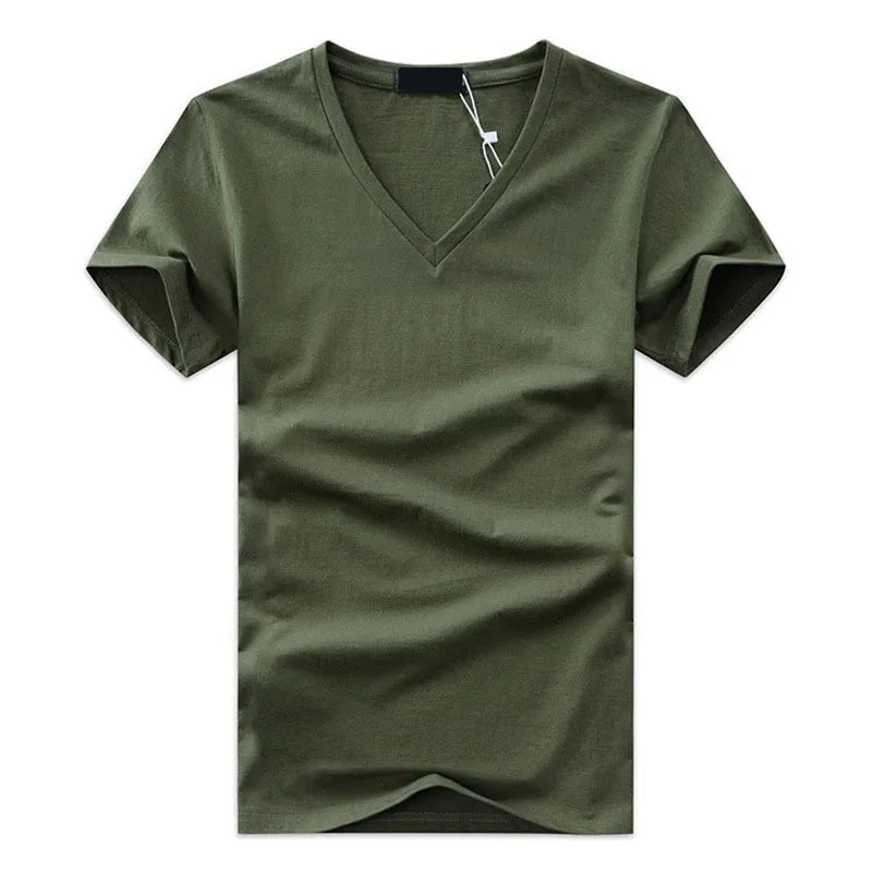5 Peças/Lote Camisetas Masculinas de Moda de Alta Qualidade Gola V Manga Curta Camiseta Casual Lisa Masculina de Algodão Tops Roupa de Verão