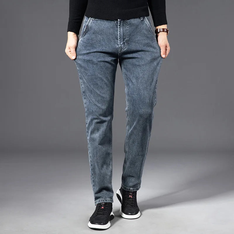ICPANS Outono Verão Jeans Masculino Reto Elástico Regular Jeans para Homens Calça Masculina Clássica Preta Vintage Tamanhos Grandes 29-38 40