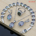 Silver 925 Bridal Jewelry Champagne Zircon Jewelry Sets For Women Earrings/Pendant/Necklace/Rings/Bracelet
