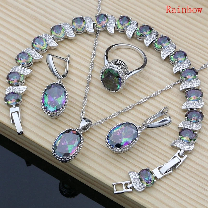 Silver 925 Bridal Jewelry Champagne Zircon Jewelry Sets For Women Earrings/Pendant/Necklace/Rings/Bracelet