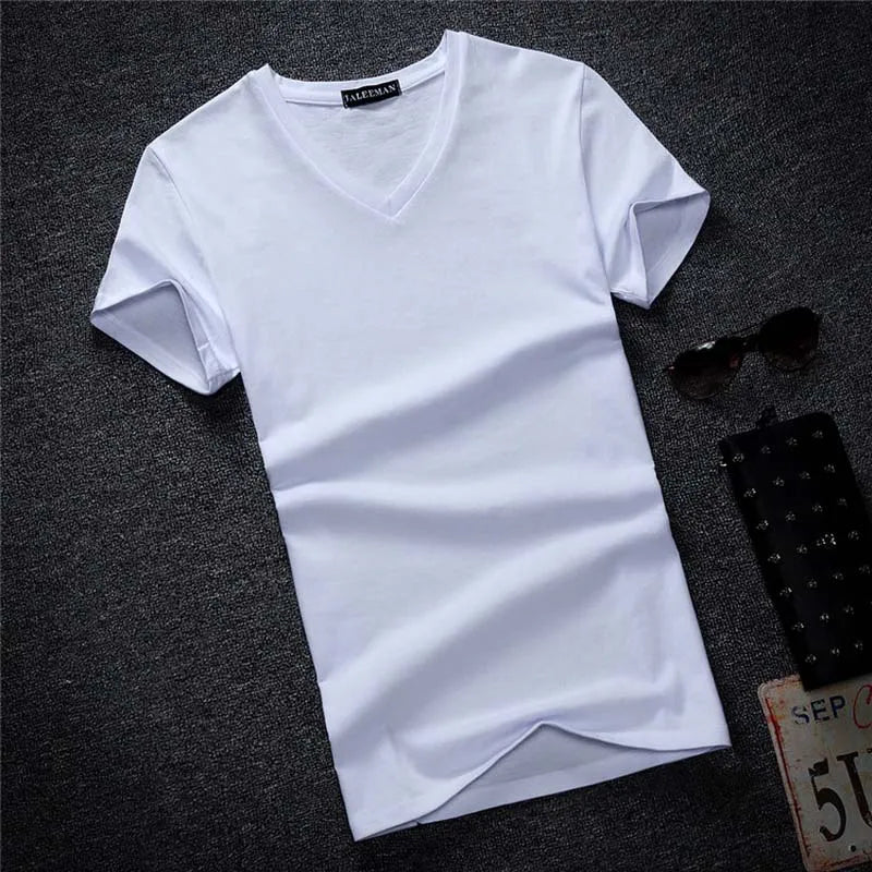 5 Peças/Lote Camisetas Masculinas de Moda de Alta Qualidade Gola V Manga Curta Camiseta Casual Lisa Masculina de Algodão Tops Roupa de Verão