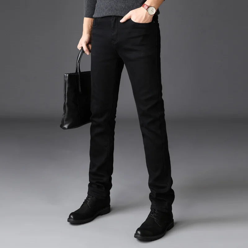 ICPANS Outono Verão Jeans Masculino Reto Elástico Regular Jeans para Homens Calça Masculina Clássica Preta Vintage Tamanhos Grandes 29-38 40