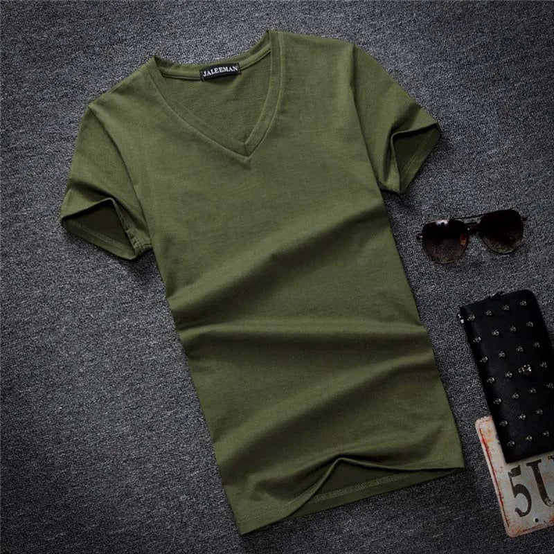 5 Peças/Lote Camisetas Masculinas de Moda de Alta Qualidade Gola V Manga Curta Camiseta Casual Lisa Masculina de Algodão Tops Roupa de Verão