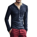 Camiseta Masculina Gola V Manga Longa Estilosa Botões Camiseta Outono 2026 Casual Henley Lisa Roupa Masculina 5XL