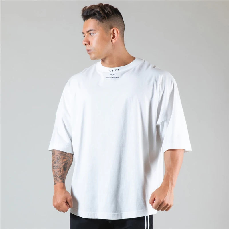 Camisa Esportiva Masculina de Algodão para Academia Japão e Reino Unido Camiseta de Corrida Masculina Manga Curta Camisetas de Treino para Homens Fitness Solta Tamanho Grande M-Xxxl