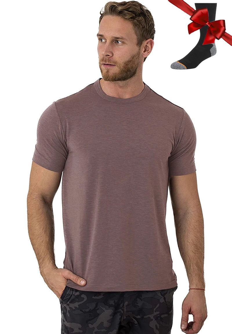 Camiseta Masculina 100% Lã Merino Super Fina Camada Base de Lã Merino que Absorve a Umidade Respirável de Secagem Rápida Antiodor + Meias de Lã Merino