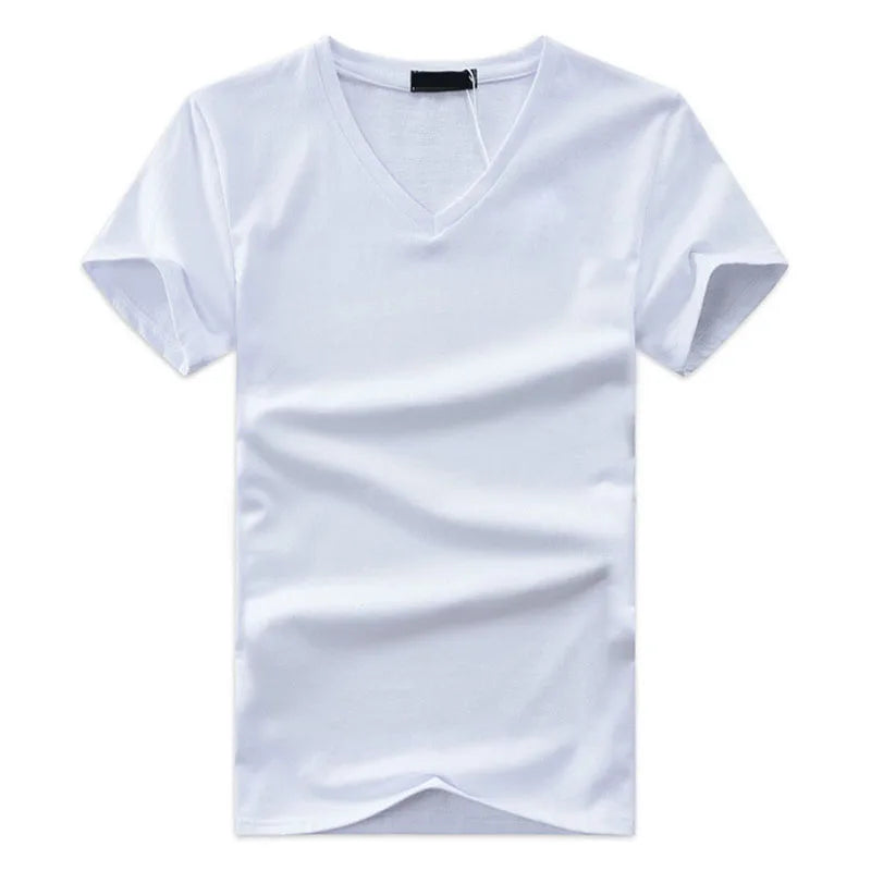 5 Peças/Lote Camisetas Masculinas de Moda de Alta Qualidade Gola V Manga Curta Camiseta Casual Lisa Masculina de Algodão Tops Roupa de Verão