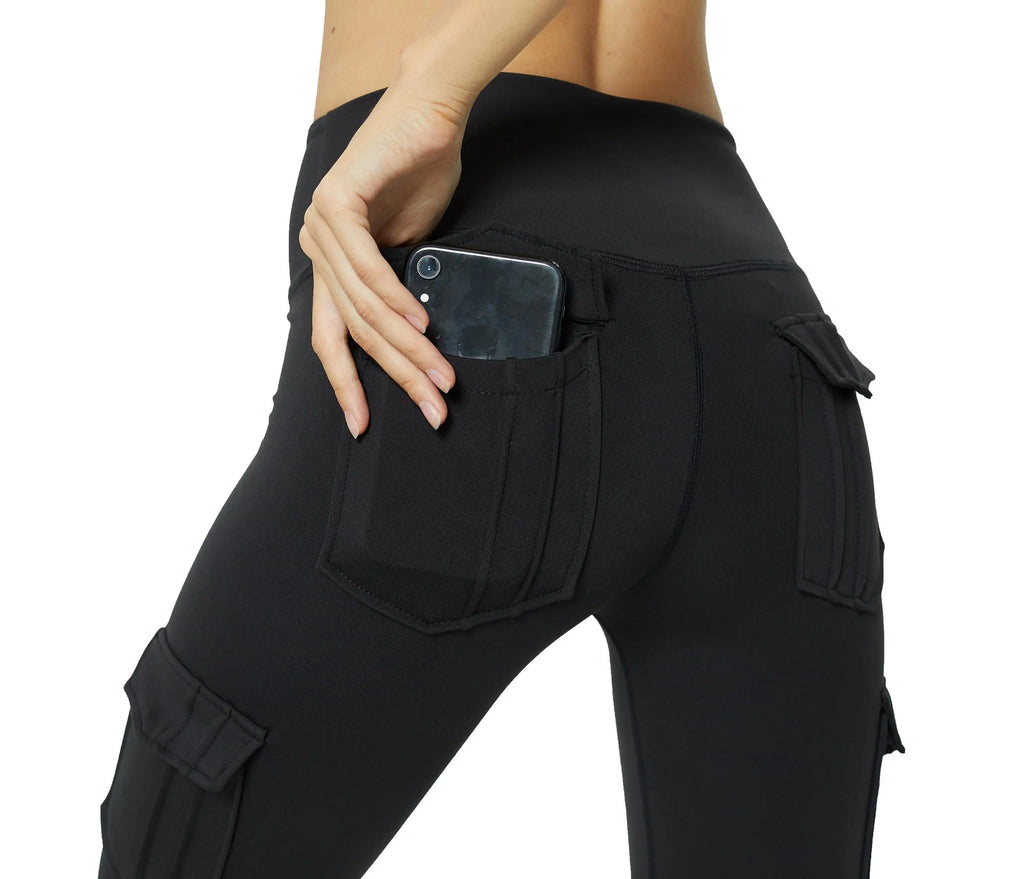Roupa Esportiva Feminina para Academia e Yoga, Legging Esportiva Feminina com 4 Bolsos, Cós Alto, Elástica, Compressão na Barriga, para Fitness e Corrida