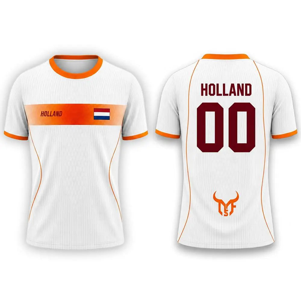 Camisa de Futebol com Estampa da Bandeira da Holanda para Uso ao Ar Livre Casual Respirável Manga Curta Tops Verão Masculina de Academia Esportiva de Treino Camiseta de Futebol