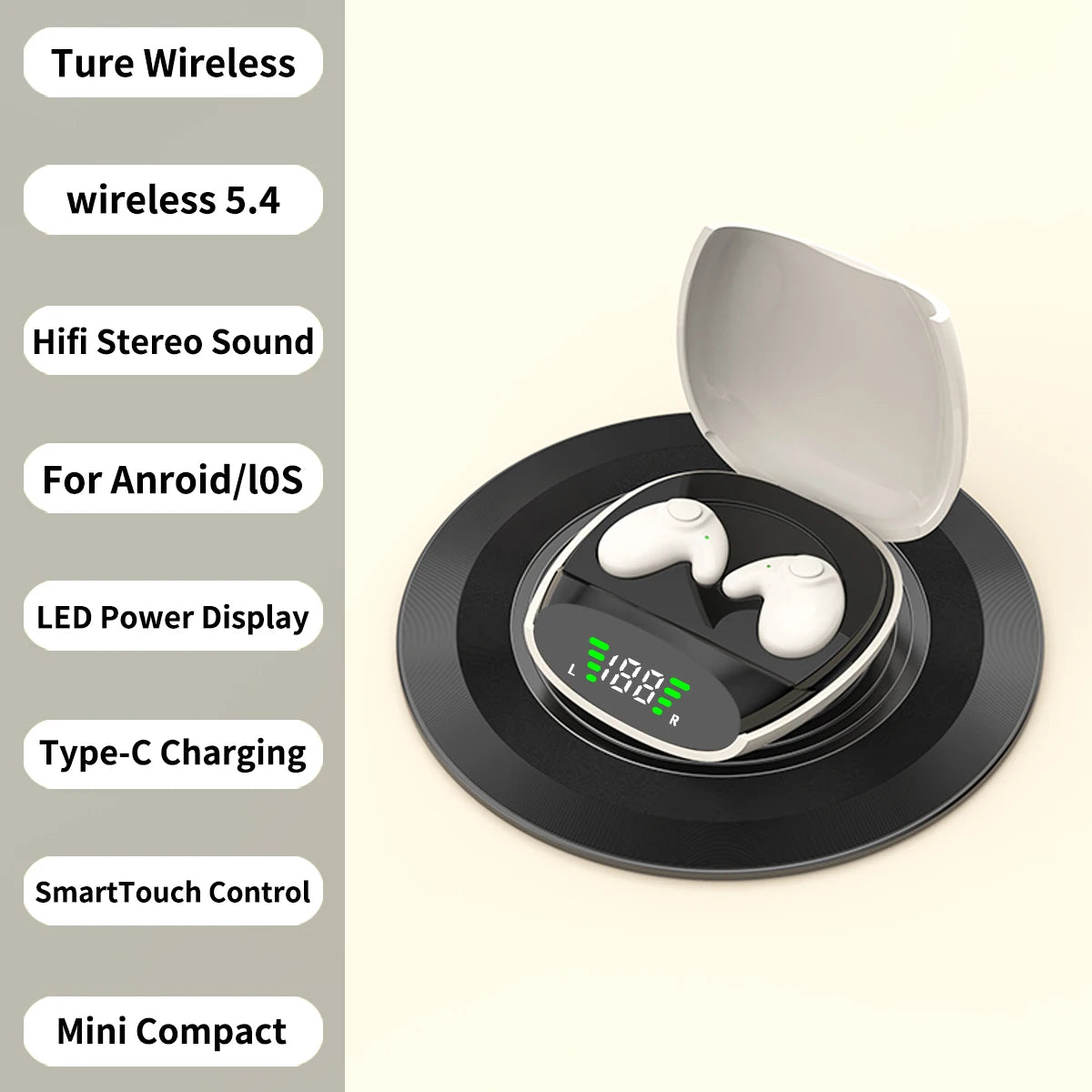 Fones de ouvido Bluetooth 5.3 sem fio à prova d'água Mini fone de ouvido com chamada indolor e cancelamento de ruído Fones de ouvido finos adequados para dormir/praticar esportes