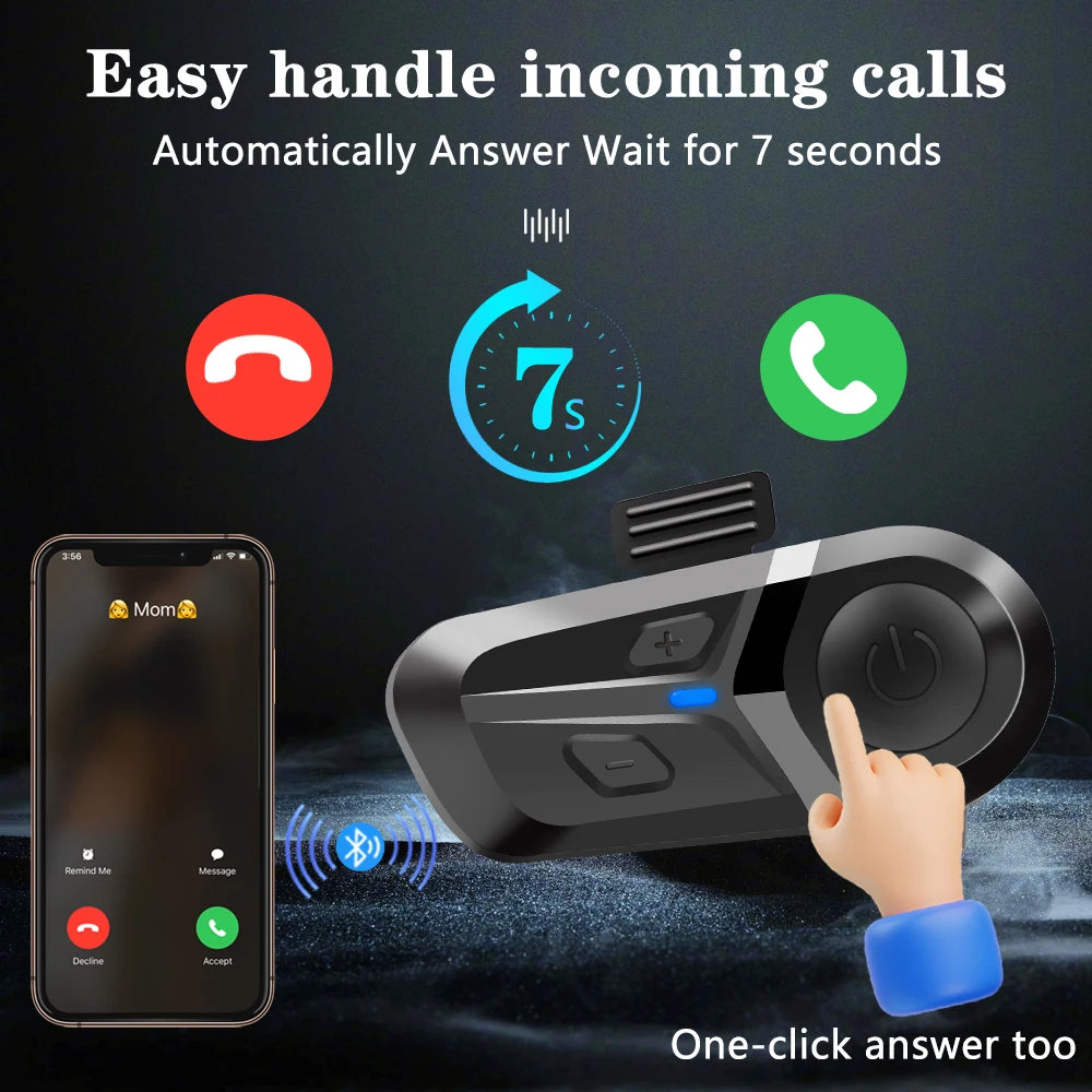 Fone de ouvido Bluetooth 5.3 sem fio para capacete de motocicleta, chamada viva-voz, telefone, motocicleta, fone de ouvido à prova d'água, reprodutor de música, capacete de moto