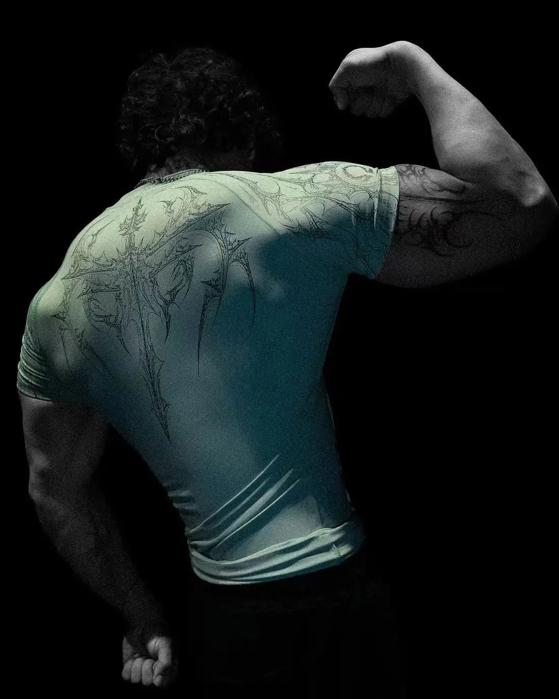 Men's Gothic Print Muscle Tee High Elasticity Quick-Dry Bodybuilding Training T-Shirt