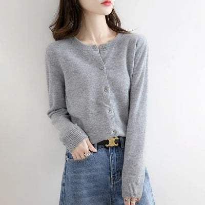 Off Season 38 Knitted Cardigan Womens Cashmere Short Round Neck Loose Outerwear Large Size Sweater Commute Style Korean Loos 1 - 3xl Wine red