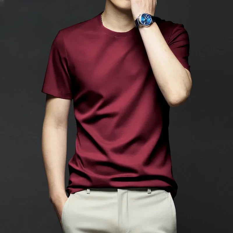Minglu Modal Summer Men's T-shirts High Quality Short Sleeve Solid Color Round Collar Simple Casual Male Tees Plus Size 5XL