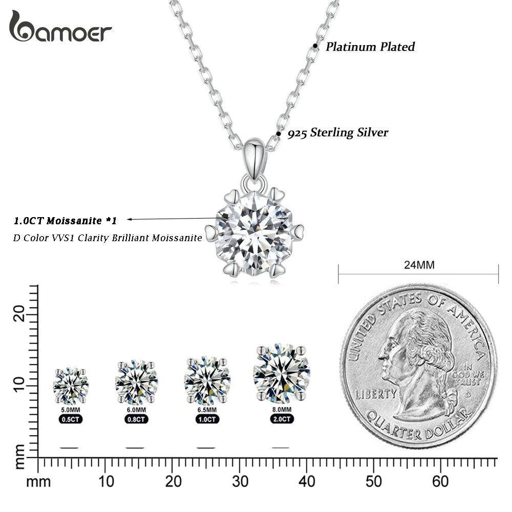 BAMOER Colar Pingente Moissanite 1 Quilate para Mulheres Joia Fina de Prata Esterlina 925 de Alta Qualidade para Festa de Casamento Noiva 3 Cores
