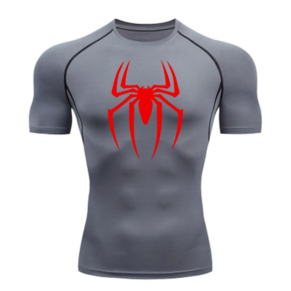 Camisa de Compressão Masculina Estampa Aranha 2025, Camiseta Secagem Rápida, Jersey para Academia e Corrida, Manga Curta Respirável, Primavera, Verão, P-3G