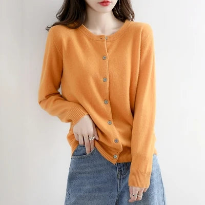 Off Season 38 Knitted Cardigan Womens Cashmere Short Round Neck Loose Outerwear Large Size Sweater Commute Style Korean Loos 1 - 3xl Wine red