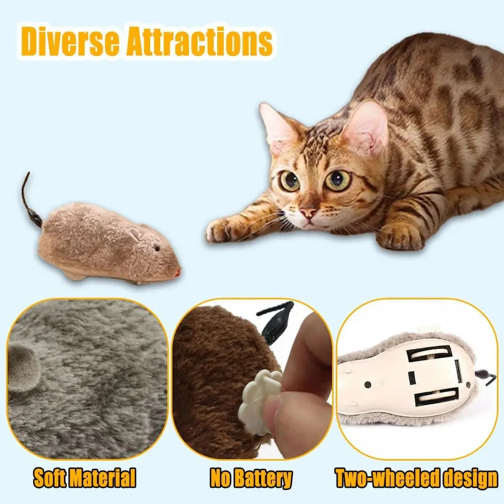 1/5 unidades Brinquedo Rato de Pelúcia Interativo de Corda para Gatos, Cães e Crianças, Brinquedo Animal Mecânico em Movimento para Brincar e Fazer Travessuras